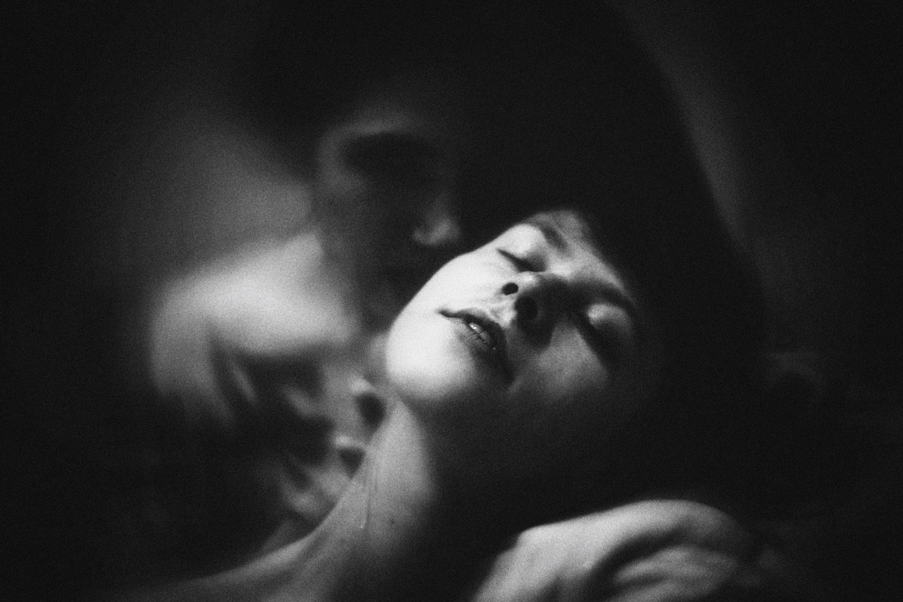 Sophie and Marcus, close up in black and white